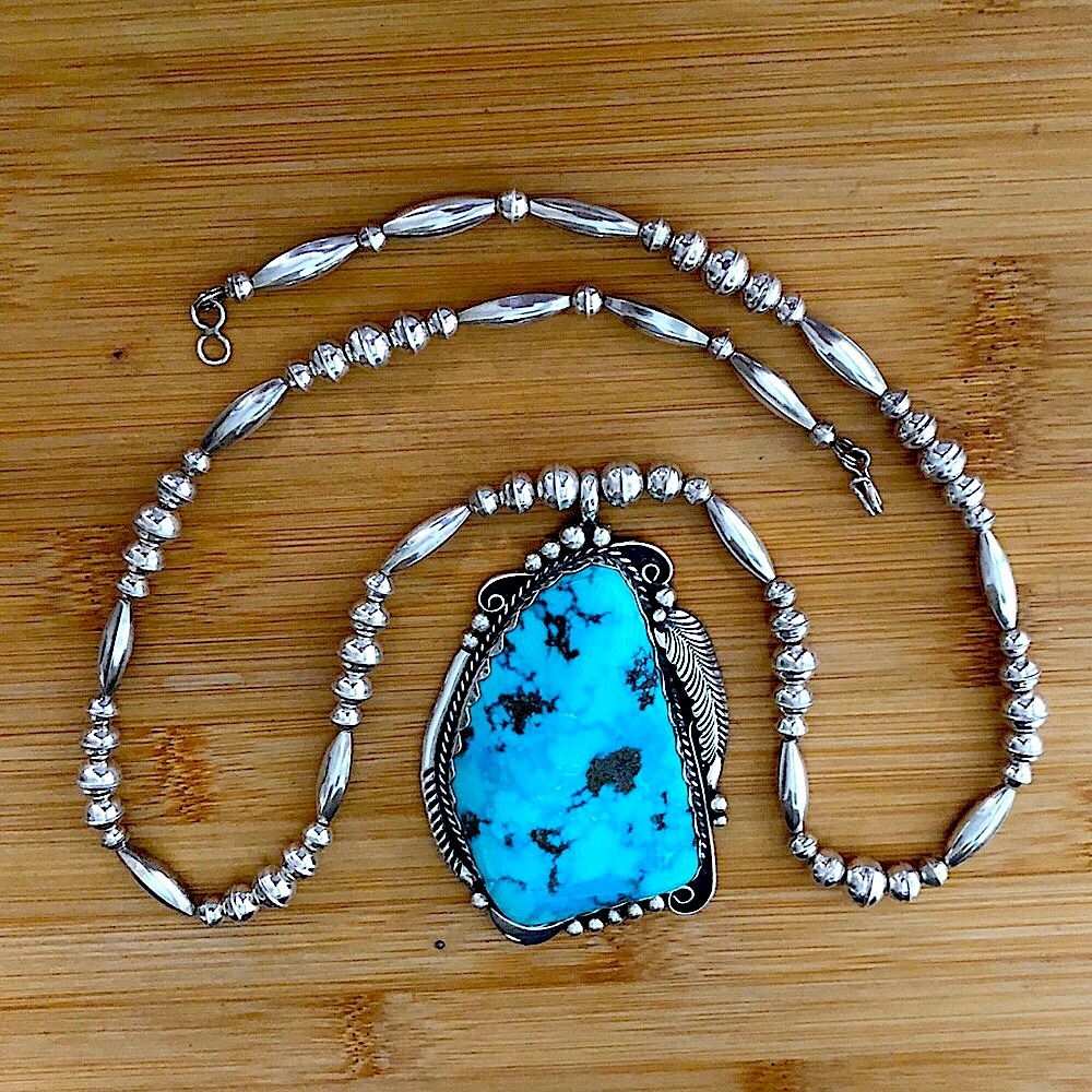 $725  Signed Designer Navajo Pendant & Necklace  Marked D. SECATERO STERLING